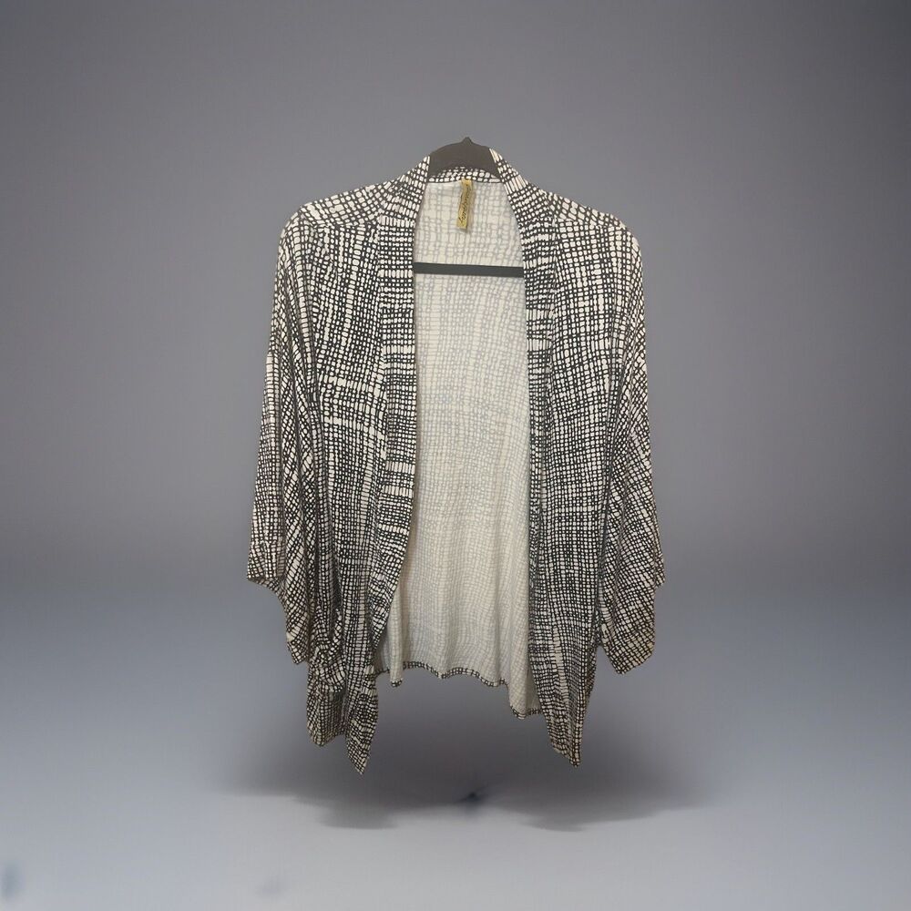 Rachel Pally Women's One Size Black White Pattern Open Front Kimono Cardigan
